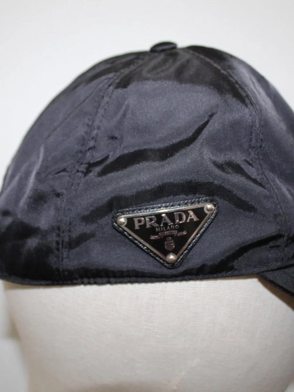 Prada Nylon Triangle Logo Black Baseball Cap Hat M